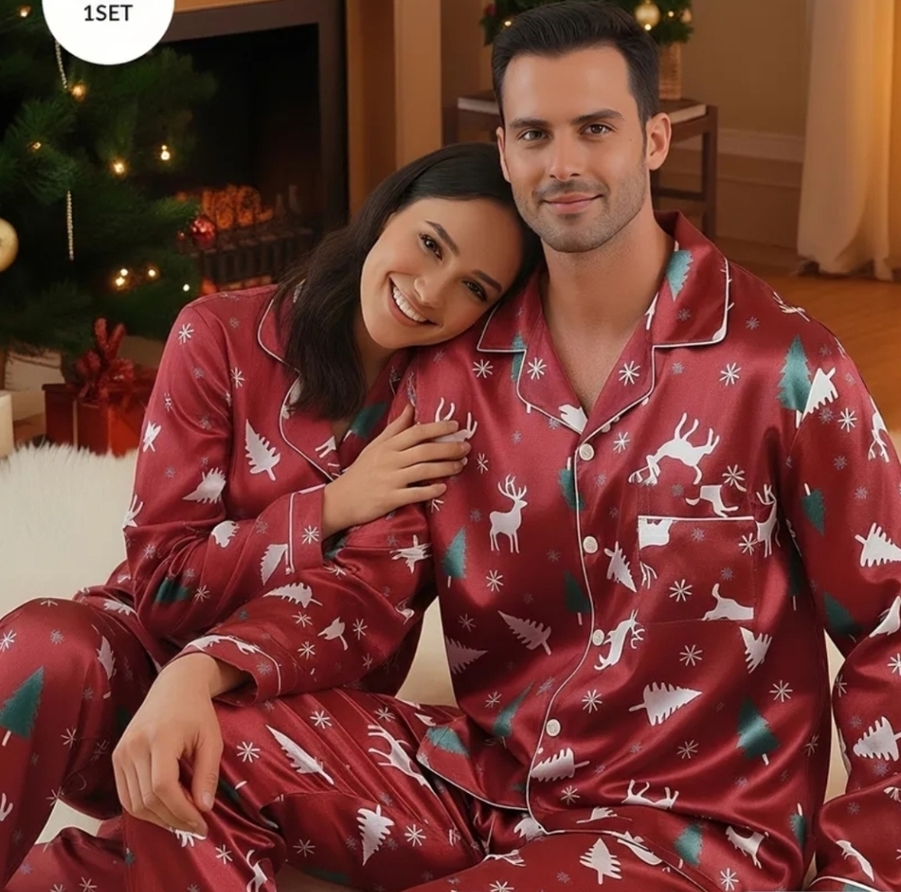 Couples Matching Festive Red Holiday Pajama Sets